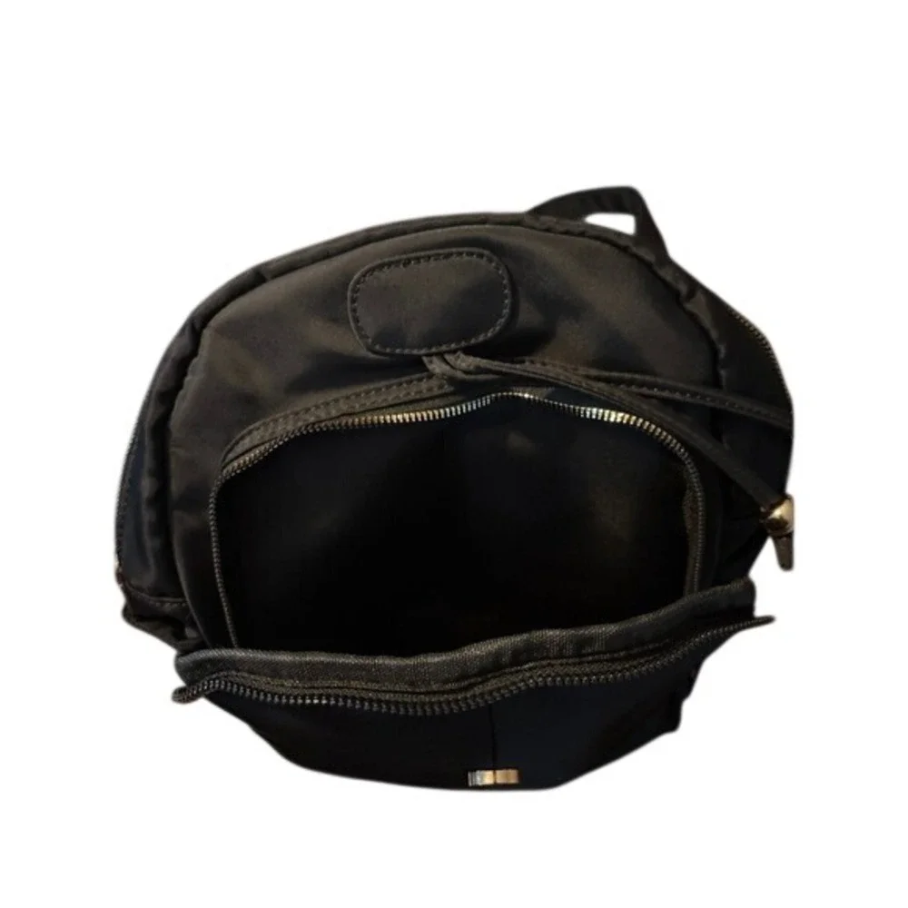 Black Nylon Mini Backpack Gold Hardware‎ Multi Pocket Travel Bag